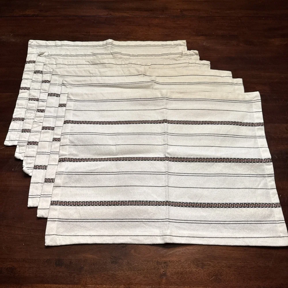 Hearth & Hand Magnolia Placemats Set 6 Fabric Cream Striped Fall Farmhouse Table